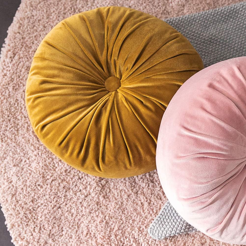 vctops Round Velvet Solid Color Chair Cushion Pumpkin Pleated Throw Pillow Home Decorative Floor Pillow Diameter 15" Gold Yellow