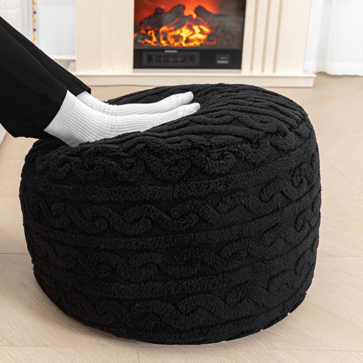 Asuprui Pouf Ottoman Unstuffed Ottoman Foot Rest No Filler Floor Pouf Soft Foot Stool 20x20x12 Inches Fuzzy Chair Floor Chair with Storage for Living Room Bedroom White