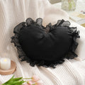 MOJUN Black Heart Pillow, Soft Heart Shaped Pillow with Bow Ruffle Design Love Room Decor Pillows for Sofa Bed Chair Cute Heart Shaped Throw Pillow Cushion for Bedroom Living Room