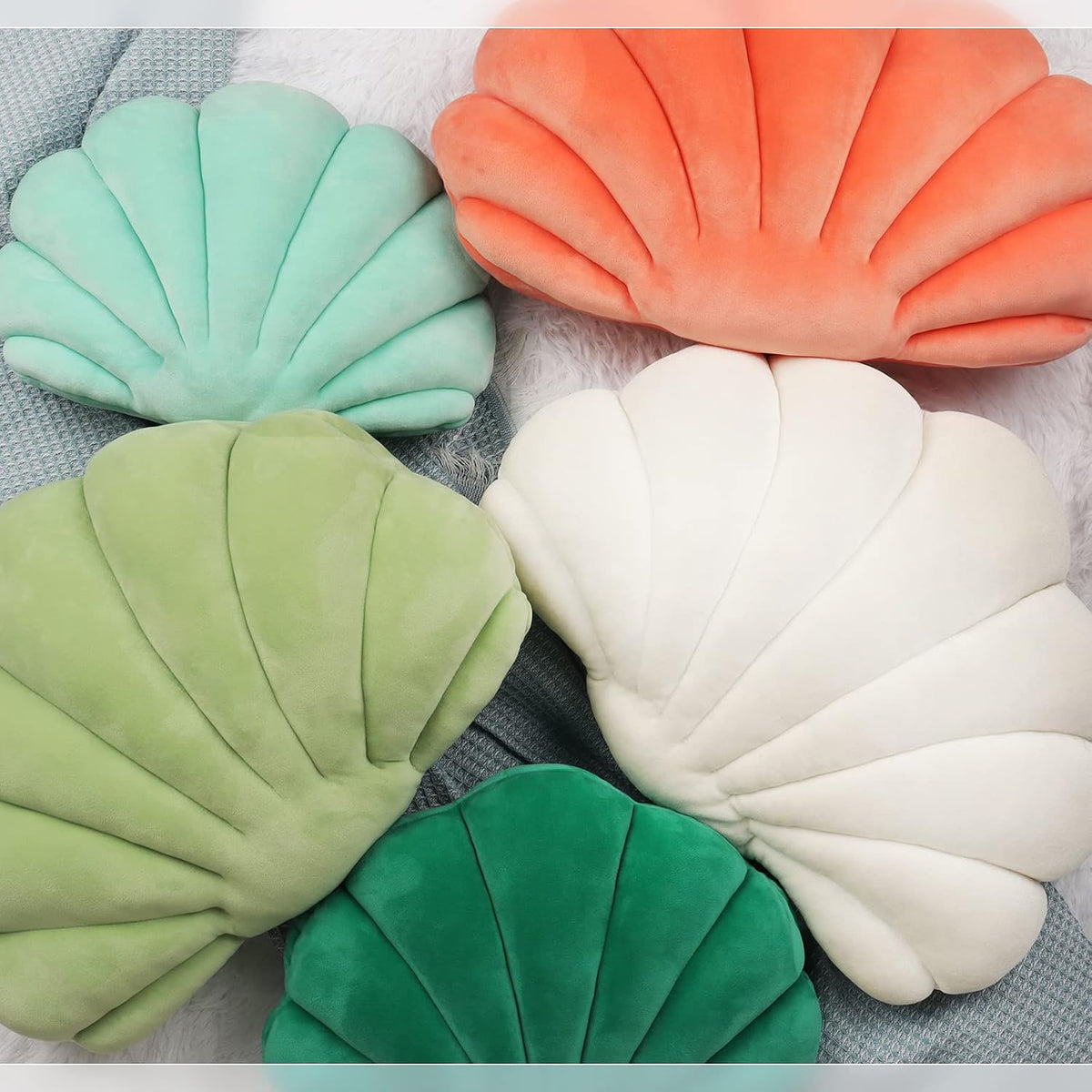 Yi-gog Seashell Pillow Sea Shaped Decorative Princess Throw Pillow 3D Velvet Soft Ocean Cute Throw Pillows for Bed Couch Chair Sofa Room 13.4 X 9.8 inch