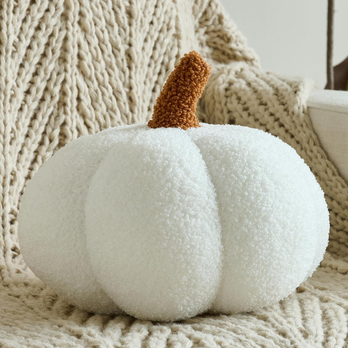 Pumpkin Pillows, Halloween Fall Room Décor (White, 8.6 Inches)