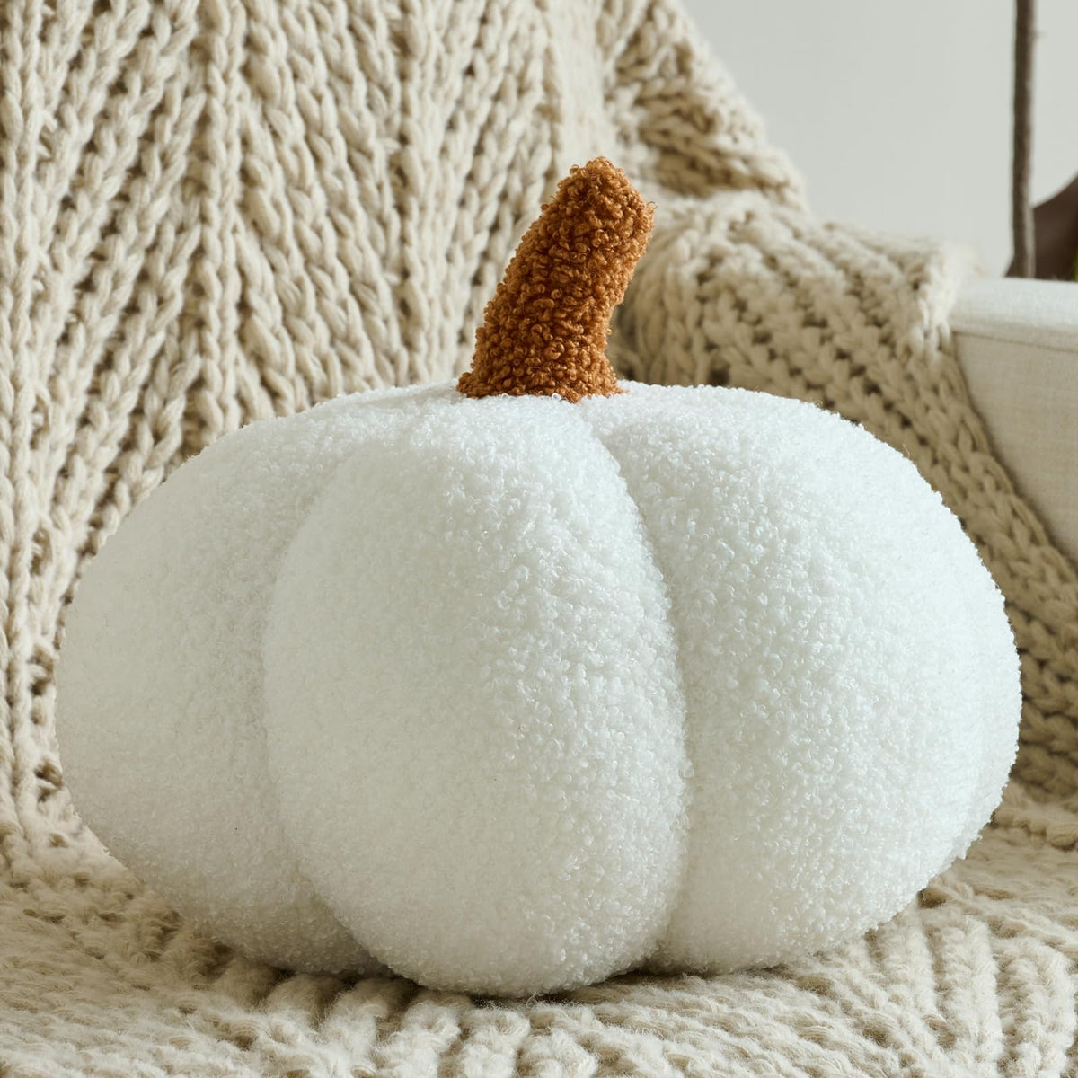 Pumpkin Pillows, Halloween Fall Room Décor (White, 8.6 Inches)