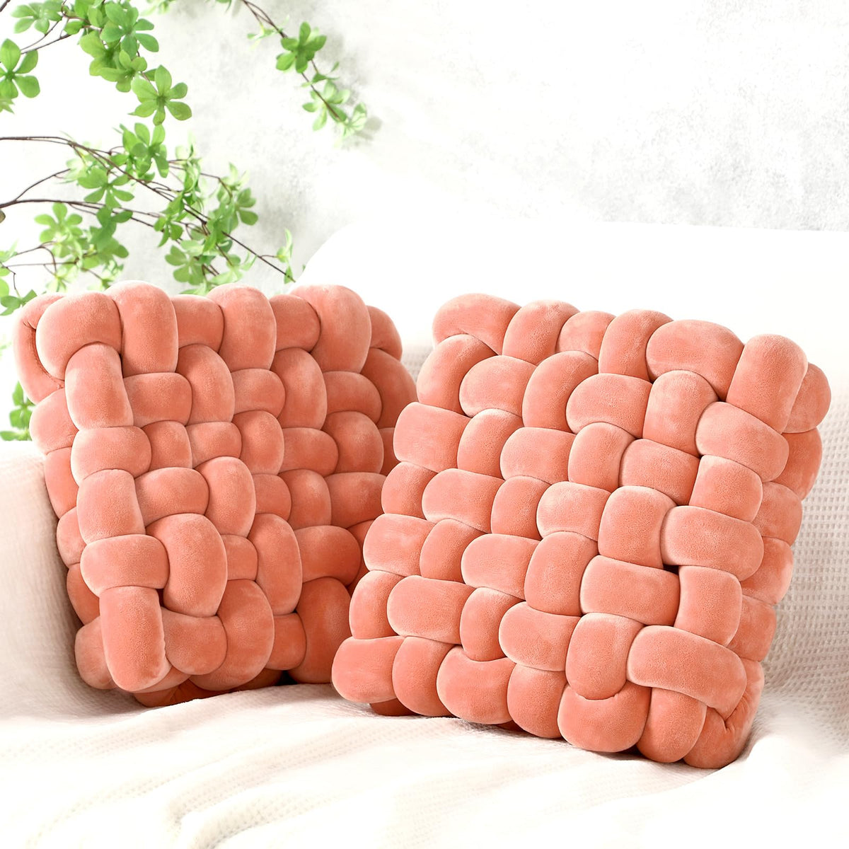 Wenqik 2 Pcs Knot Pillows Square Throw Pillow, Black, Crystal Velvet
