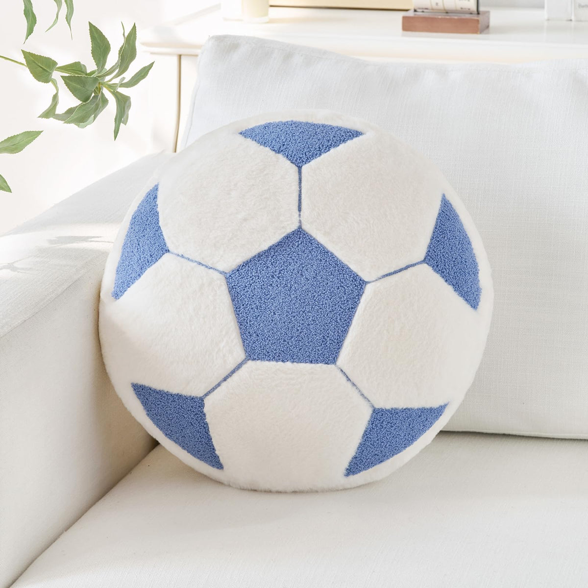 Baseball Pillow,12" Baseball Shaped Pillow Floor Cushion Seating Cushion with Faux Rabbit Fur,Round Ball Throw Pillow Room Décor for Sofa Couch Living Room