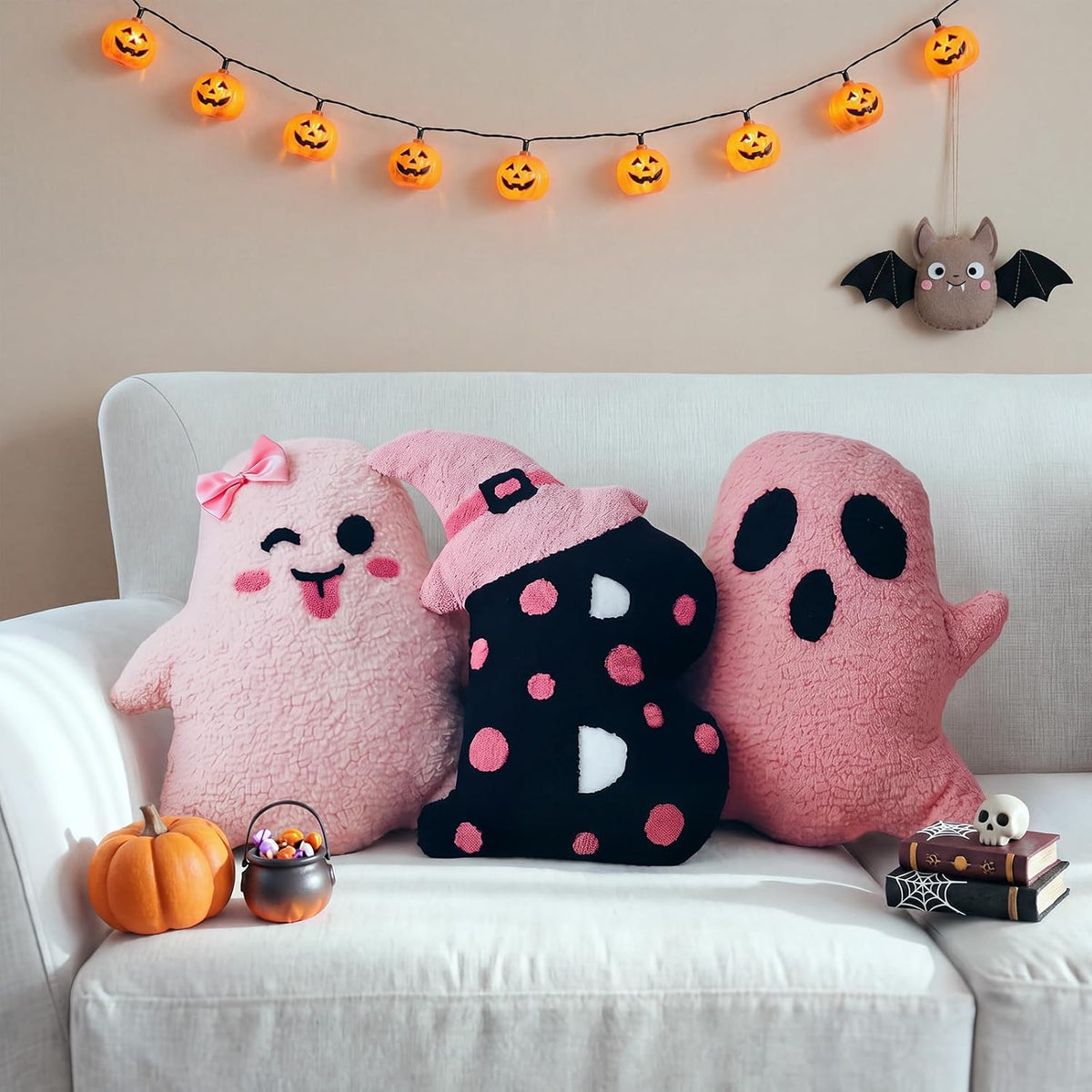 3 Pcs Boo Ghost Halloween Decorative Throw Pillows