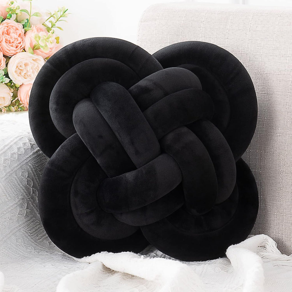 Knot Pillow, Decorative Throw Pillows with Soft Plush for Couch, 12" Knotted Pillows Black Dorm Room Decor Knot Pillow Ball Decorative Cushion for Bed Living Room