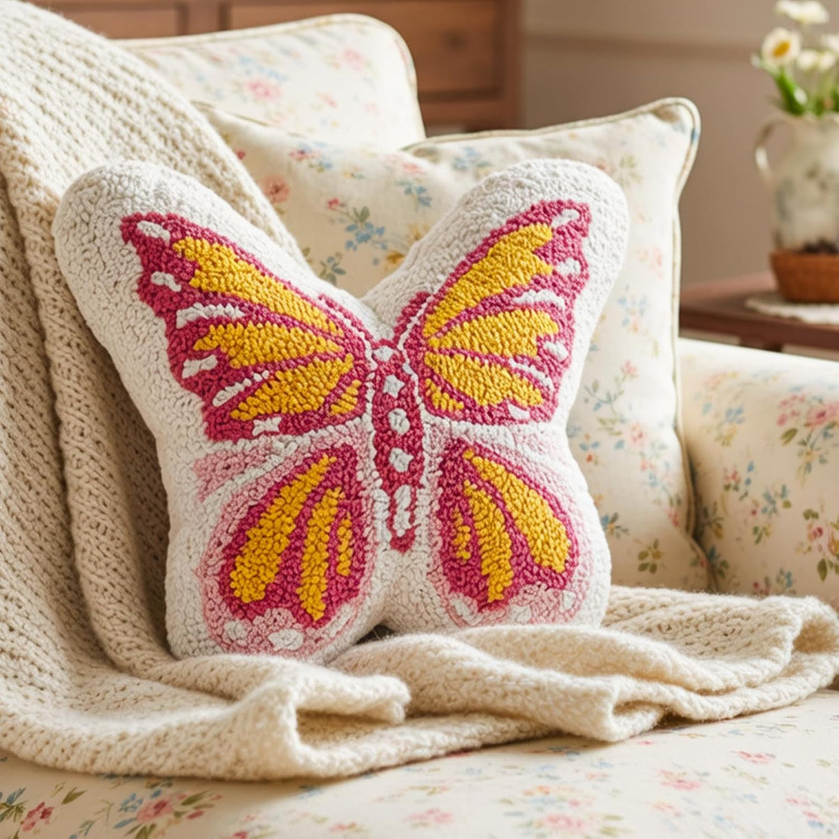 Butterfly Pillow Embroidered Throw Pillows Gifts for Woman Mother Adults Home Sofa Living Room Bedroom Home Indoor Decor