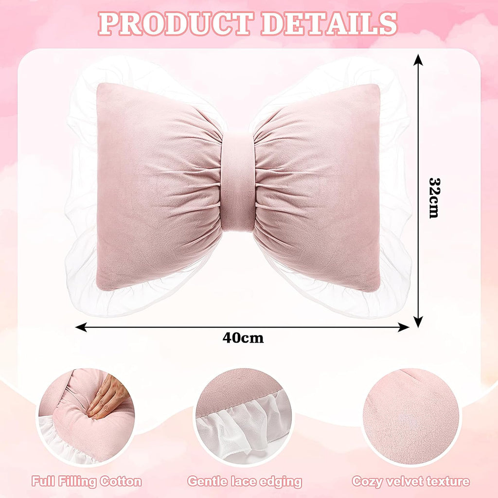 Yousoontic 2 Pcs Bow Throw Pillows 15.7x12.6 in, Velvet, Pink