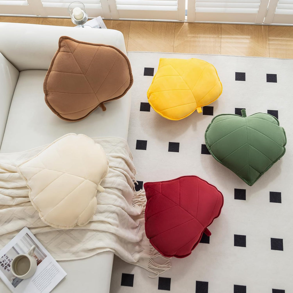 Teieas Leaf Throw Pillows Cute Novelty Plant Plush Cushion Backrest Pillow