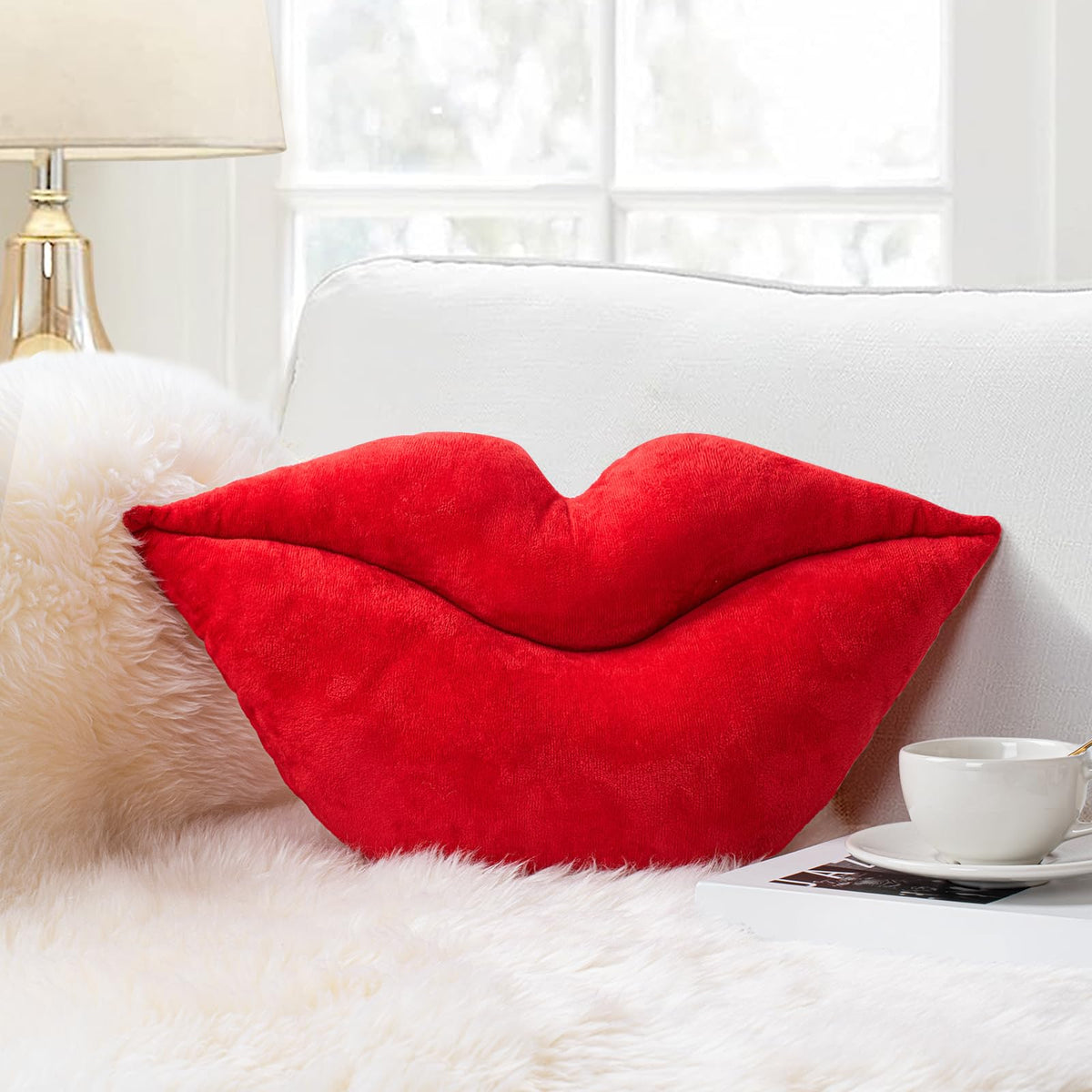 AELS 3D Large Lips Throw Pillows Smooth Soft Velvet Decorative Throw Pillows Love Pillows Cute Pillow 24 X 12 inches for Couch Sofa Bed Living Room Bedroom, Gold