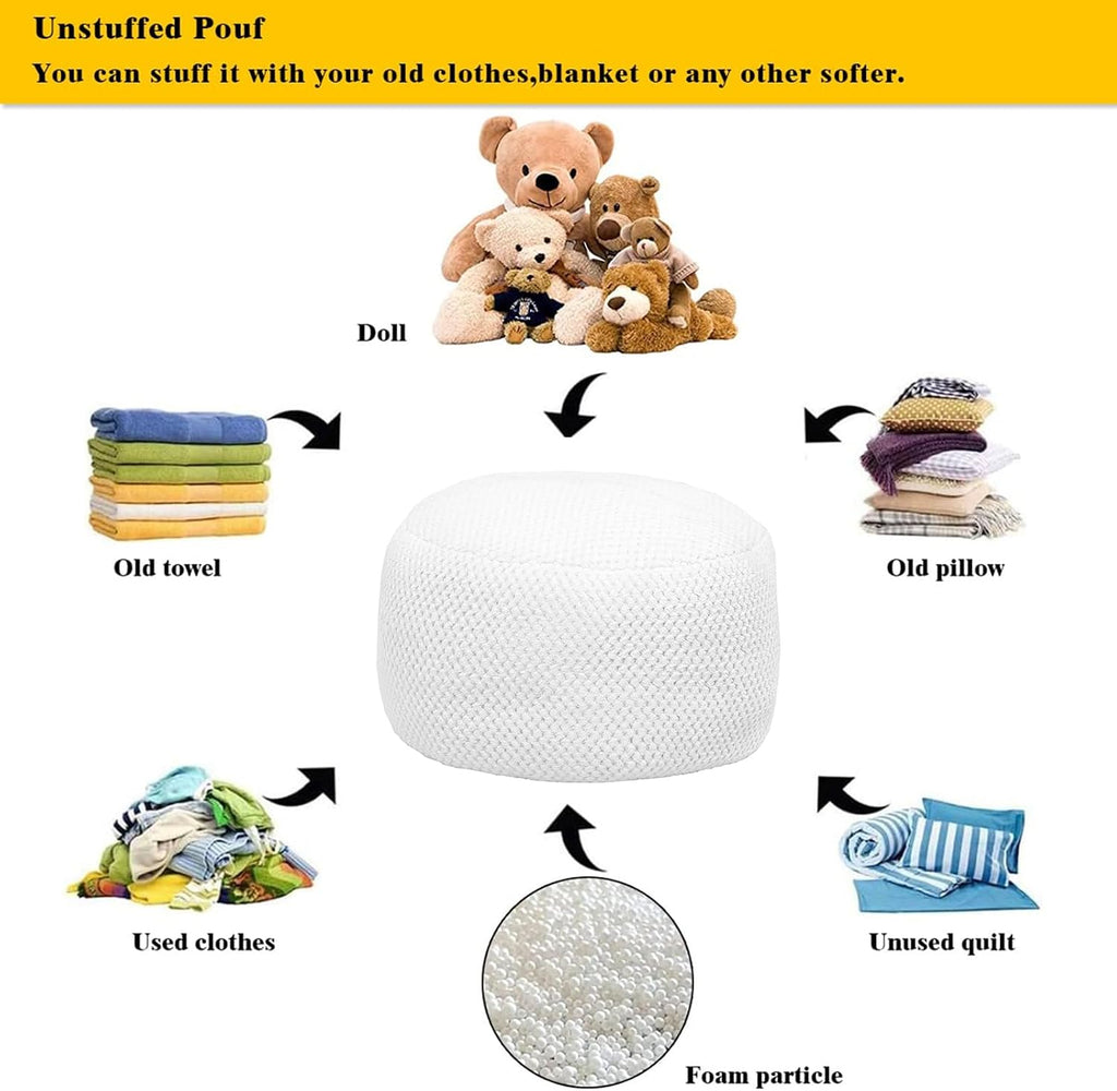Asuprui Pouf Ottoman Unstuffed Ottoman Foot Rest No Filler Floor Pouf Soft Foot Stool 20x20x12 Inches Fuzzy Chair Floor Chair with Storage for Living Room Bedroom White