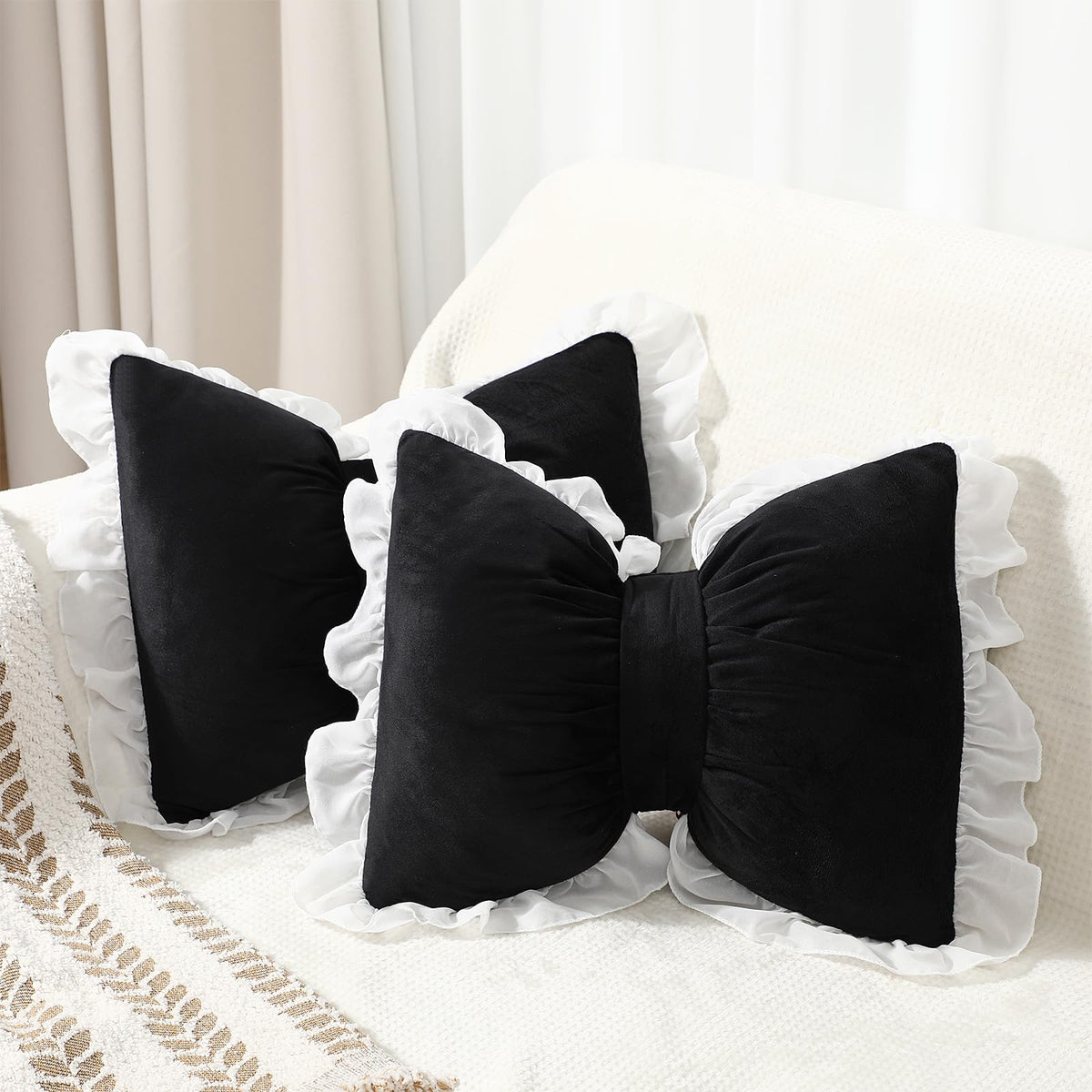 Yousoontic 2 Pcs Bow Throw Pillows 15.7x12.6 in, Velvet, Pink