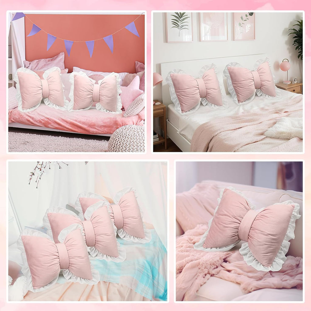 Yousoontic 2 Pcs Bow Throw Pillows 15.7x12.6 in, Velvet, Pink