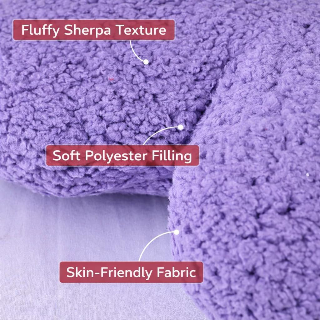 EVOLIVE Heart-Shaped Sherpa Pillow 15"x17" Soft Plush Cushion (Lavender)
