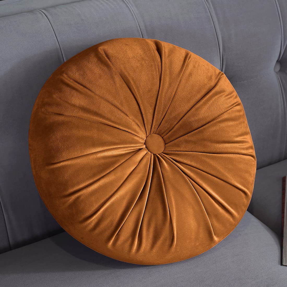 vctops Round Velvet Solid Color Chair Cushion Pumpkin Pleated Throw Pillow Home Decorative Floor Pillow Diameter 15" Gold Yellow