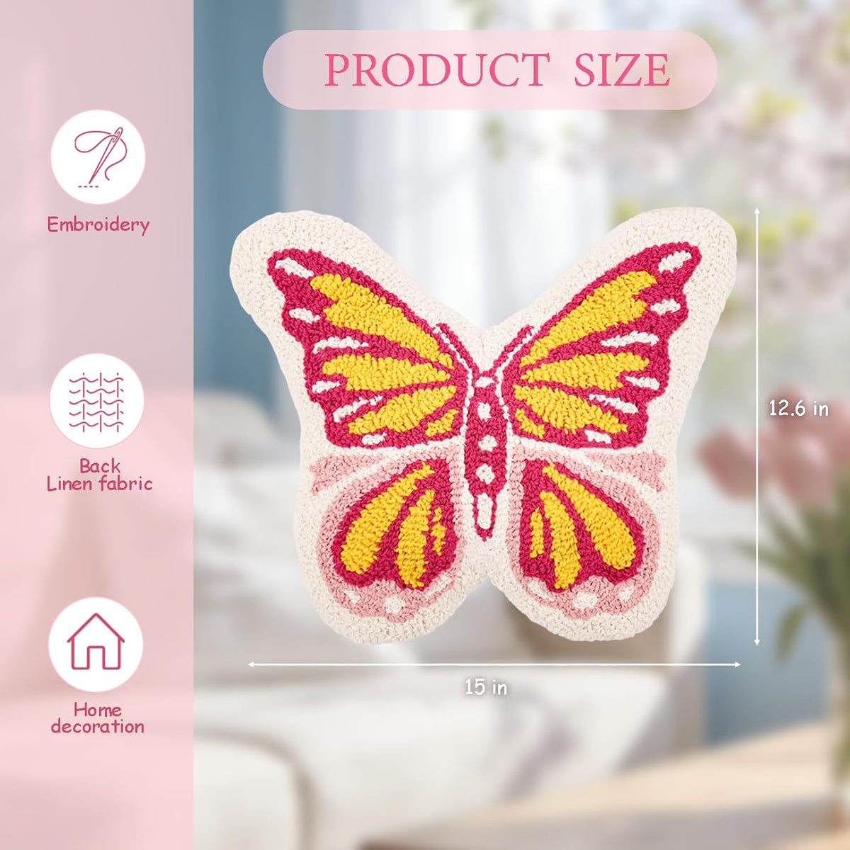 Butterfly Pillow Embroidered Throw Pillows Gifts for Woman Mother Adults Home Sofa Living Room Bedroom Home Indoor Decor