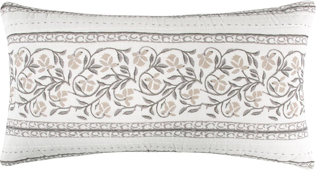 Levtex Home - Adare Taupe - Decorative Pillow (12 x 24in.) - Floral - Taupe, Grey and Cream