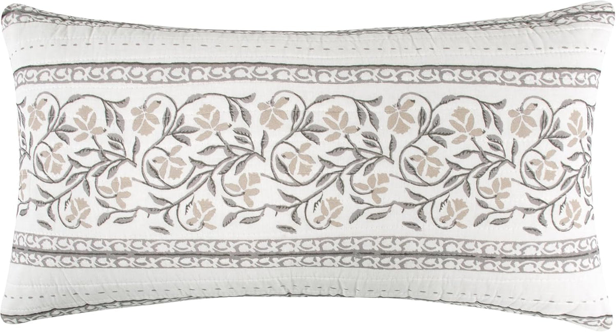 Levtex Home - Adare Taupe - Decorative Pillow (12 x 24in.) - Floral - Taupe, Grey and Cream
