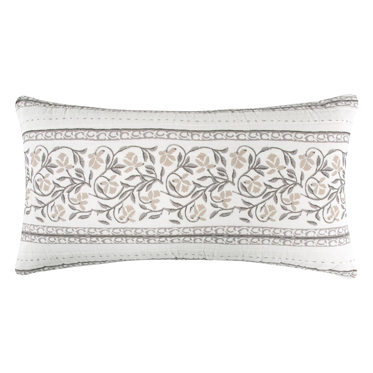 Levtex Home - Adare Taupe - Decorative Pillow (12 x 24in.) - Floral - Taupe, Grey and Cream