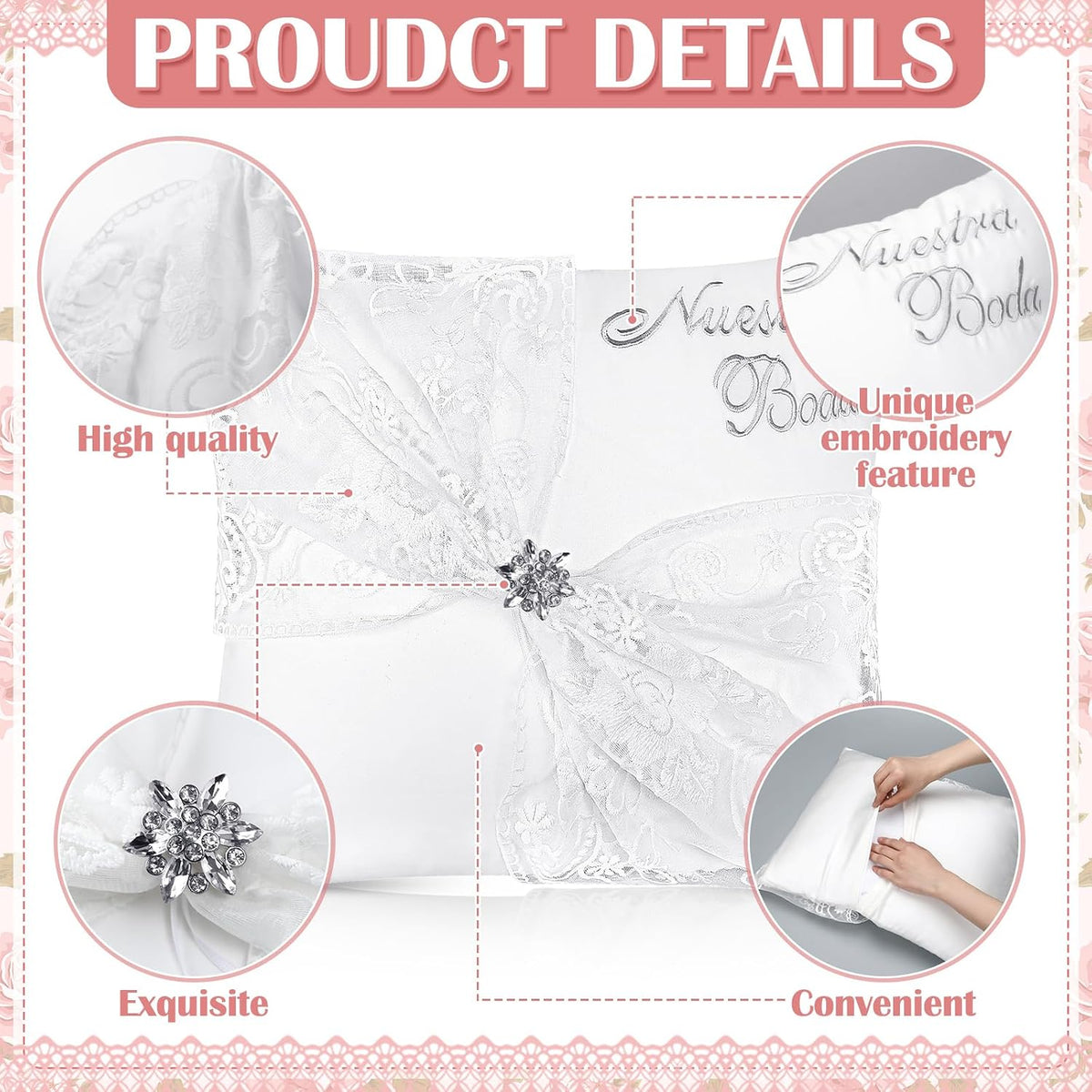 SmoothNovelty 2 Set Wedding Kneeling Pillows 17x15 Inch Nuestra Boda Satin