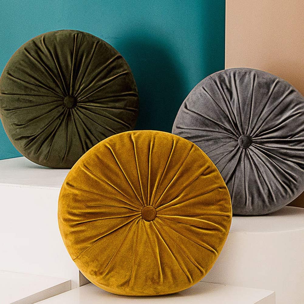 vctops Round Velvet Solid Color Chair Cushion Pumpkin Pleated Throw Pillow Home Decorative Floor Pillow Diameter 15" Gold Yellow