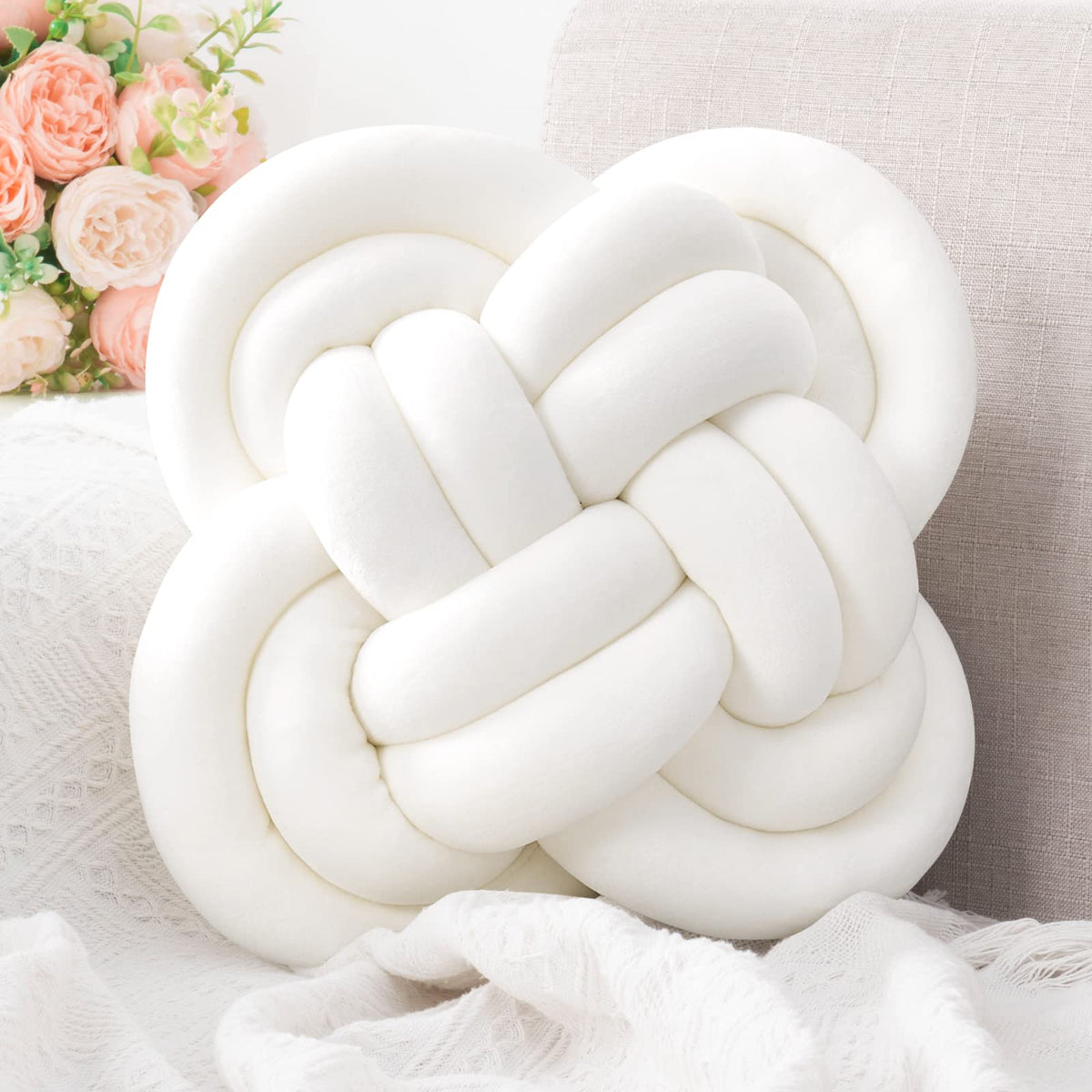 Knot Pillow, Decorative Throw Pillows with Soft Plush for Couch, 12" Knotted Pillows Black Dorm Room Decor Knot Pillow Ball Decorative Cushion for Bed Living Room
