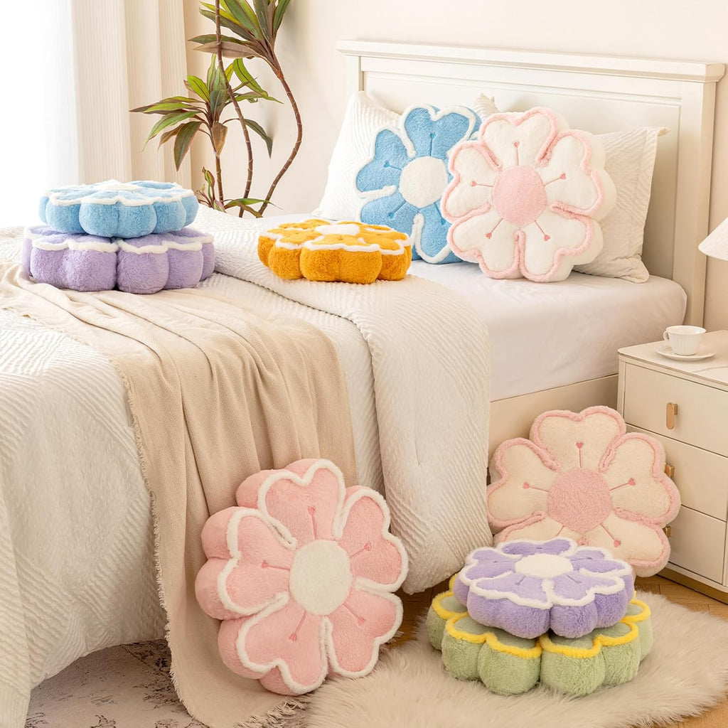 Flower Shaped Decorative Throw Pillow Cushion for Bed Couch, Cute Flower Plush Throw Pillows Home Decor Floor Pillow Seating Cushions (Beige, 13.7 Inches)