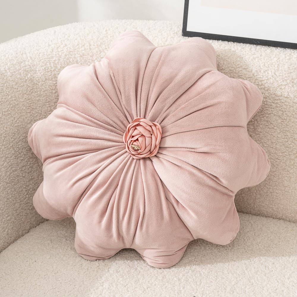 15.7 Inches Round Throw Pillows Velvet Flower Chair Cushion for Couch Sofa Chair Bed Home Decoration
