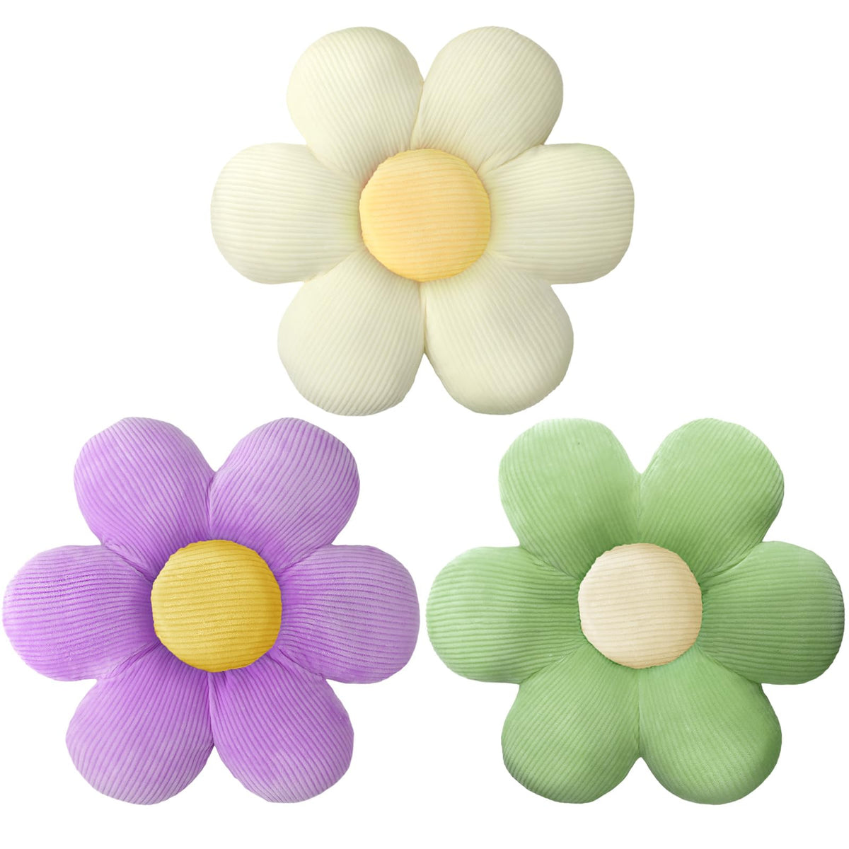 Sratte 3 Pcs Flower Pillows Daisy Cushion, Vivid Colors, 16"