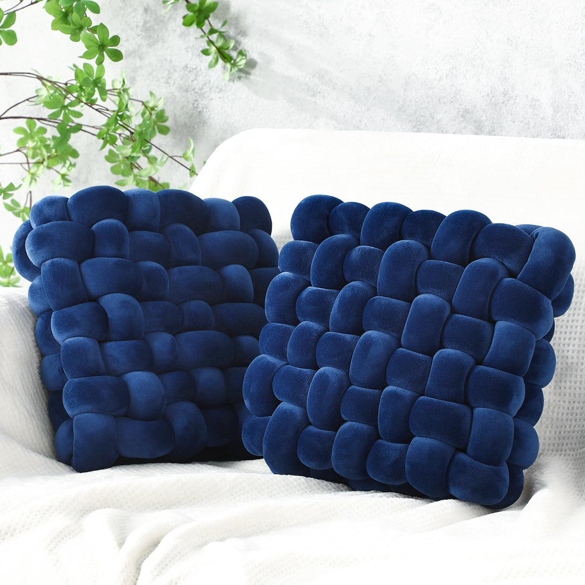 Wenqik 2 Pcs Knot Pillows Square Throw Pillow, Black, Crystal Velvet
