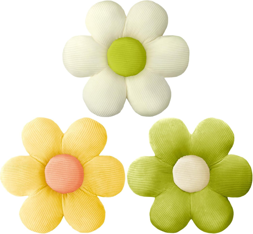 Sratte 3 Pcs Flower Pillows Daisy Cushion, Vivid Colors, 16"