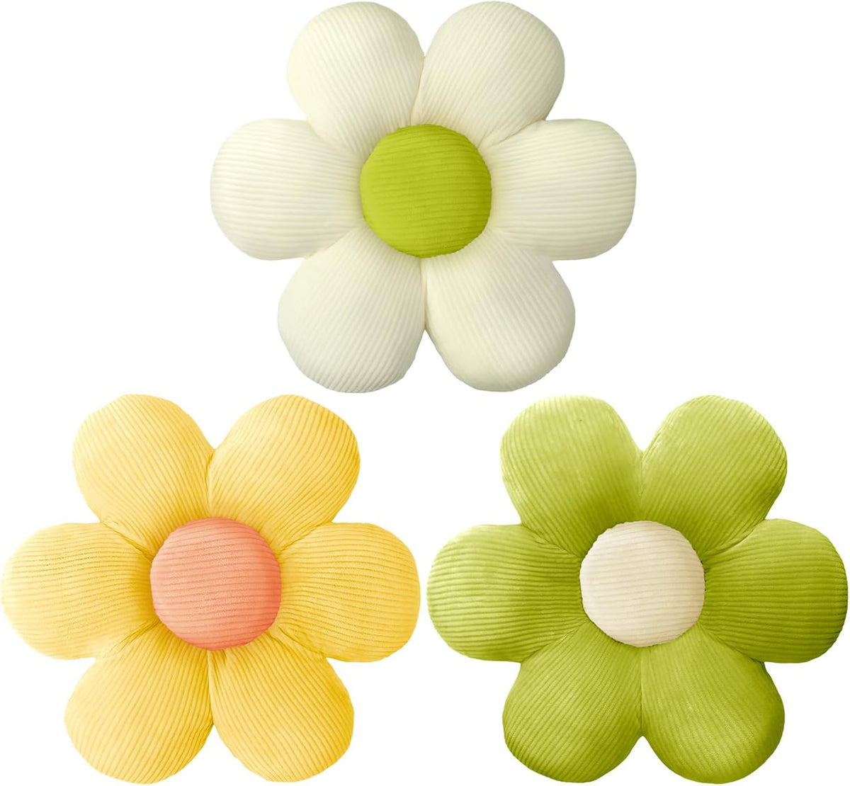 Sratte 3 Pcs Flower Pillows Daisy Cushion, Vivid Colors, 16"