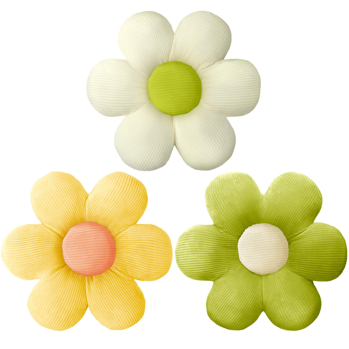 Sratte 3 Pcs Flower Pillows Daisy Cushion, Vivid Colors, 16"