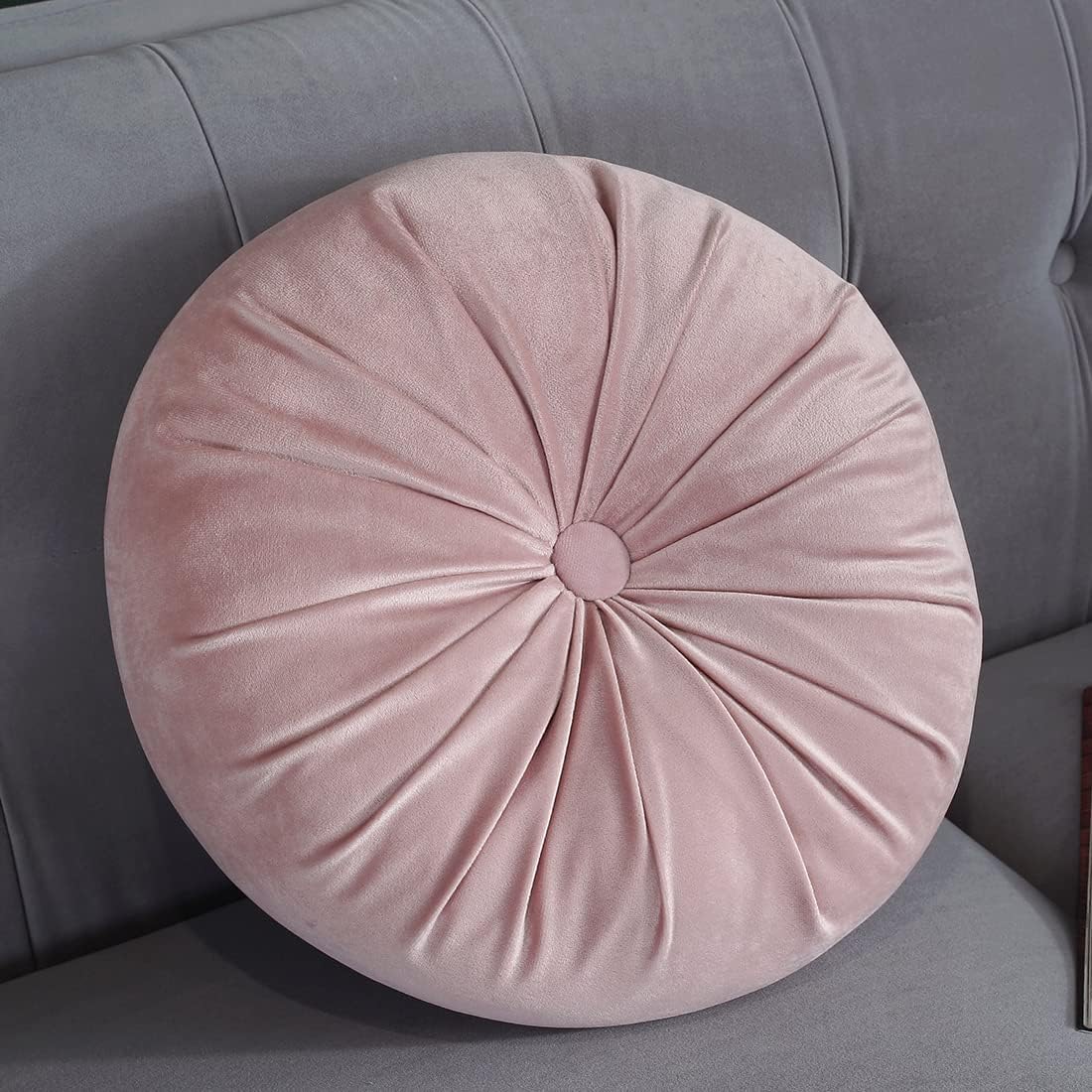 vctops Round Velvet Solid Color Chair Cushion Pumpkin Pleated Throw Pillow Home Decorative Floor Pillow Diameter 15" Gold Yellow
