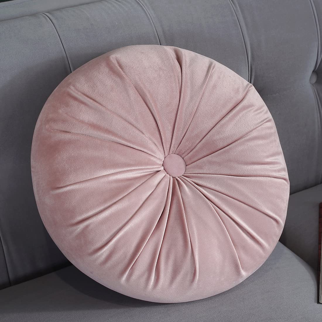 vctops Round Velvet Solid Color Chair Cushion Pumpkin Pleated Throw Pillow Home Decorative Floor Pillow Diameter 15" Gold Yellow
