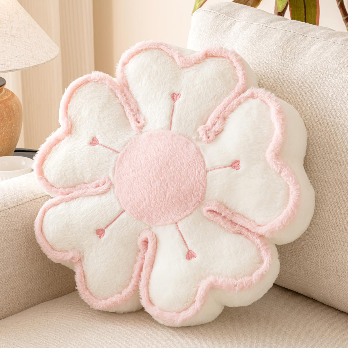 Flower Shaped Decorative Throw Pillow Cushion for Bed Couch, Cute Flower Plush Throw Pillows Home Decor Floor Pillow Seating Cushions (Beige, 13.7 Inches)