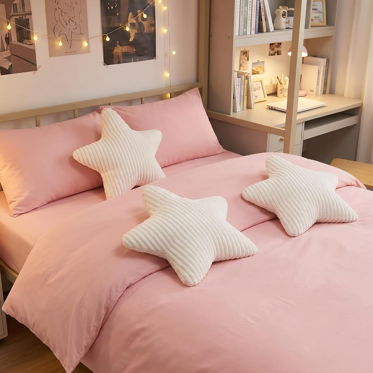 Qunclay 15" Star Pillow Star Soft Striped Faux Fur Plush White Throw Pillow