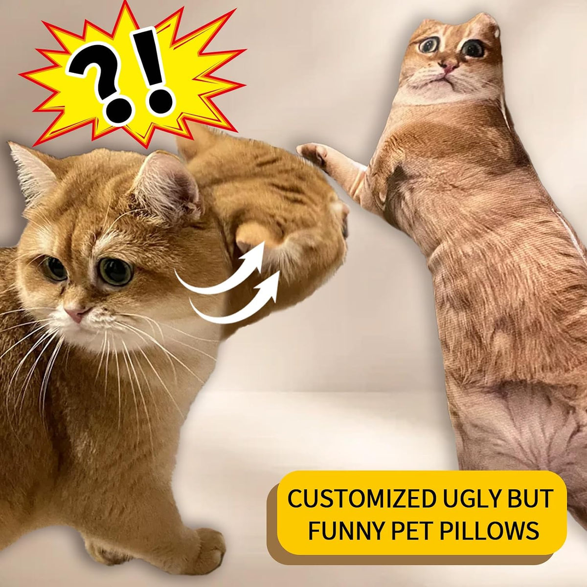 Custom Pet Pillow, Funny Ugly Plush Gag Gift for Dog Cat Lovers