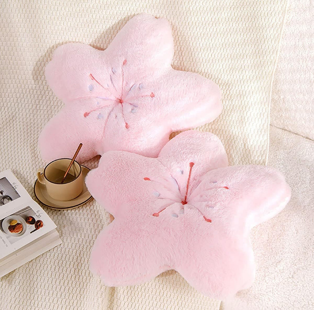Cute Cherry Blossom Decorative Plush Pillow for Bedroom Balcony Living Room Sofa Chair car Cushion (Pink) (17.7 * 17.7, Pink)