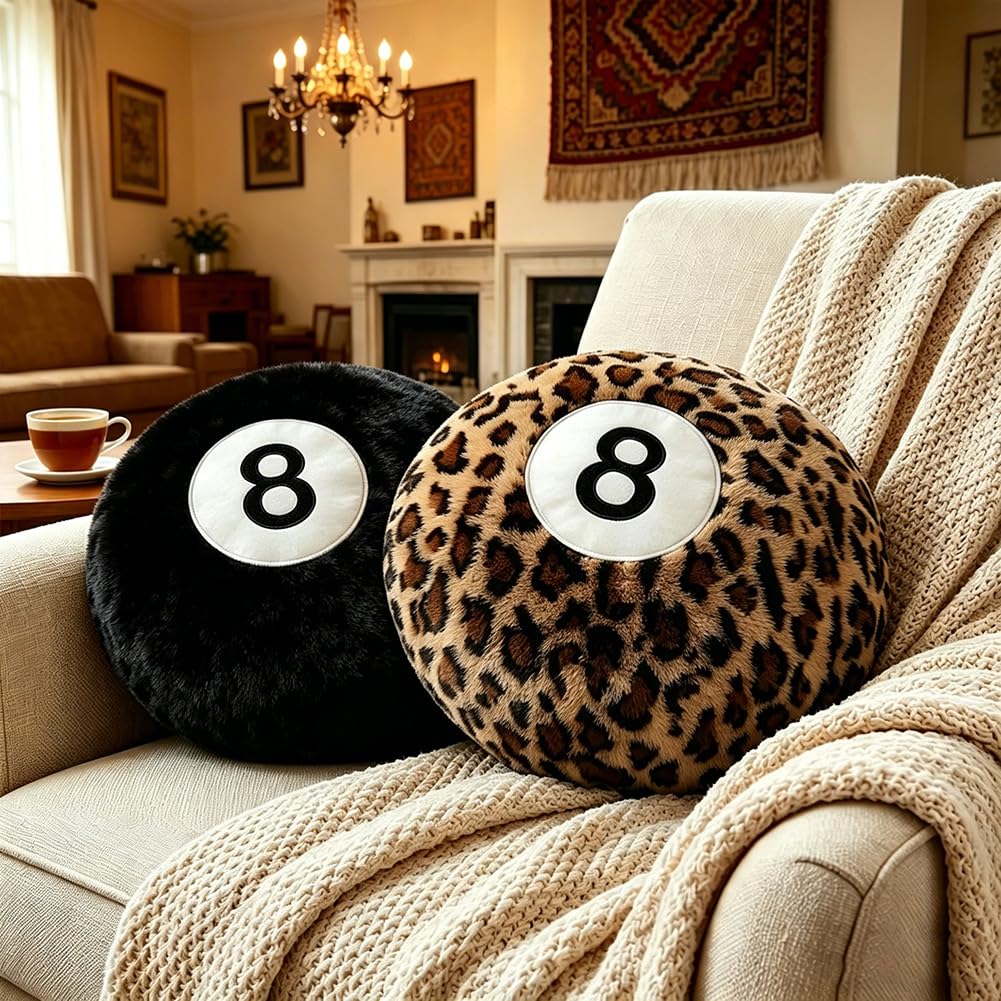 Cheetah 8 Ball Pillow - 14 Inch Leopard Print Throw Pillow, Soft Faux Fur Round Decorative Cushion for Home Bed, Sofa, Couch, Bedroom & Living Room (Cheetah)