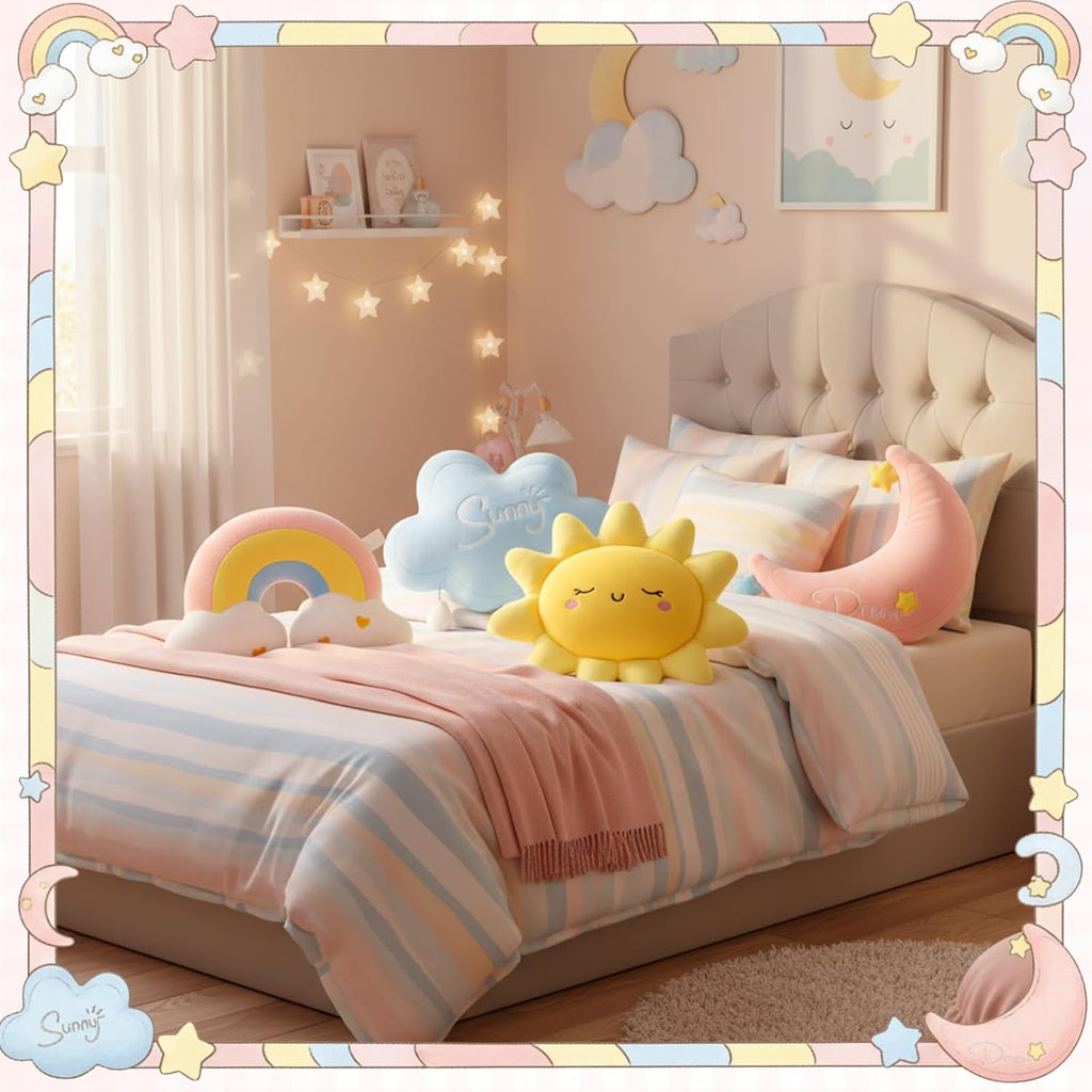 AceOrbit 4 Pcs Cloud Rainbow Moon Sun Pillow 17" Soft Plush Pillow Cute Stuffed Throw Cushion Decorative Creative Cushion for Home Decor Gift Room Reading Nook Decorations