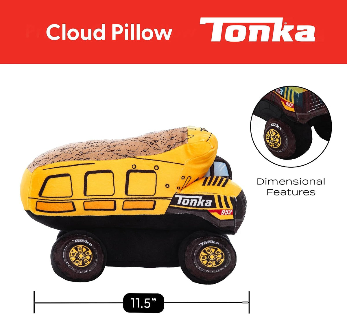 Northwest Hasbro Tonka Dump Truck Cloud Pillow, Plush Comfort for Kids Adults, Bedroom Playroom Decor, Spot Clean, 11.5 Inch