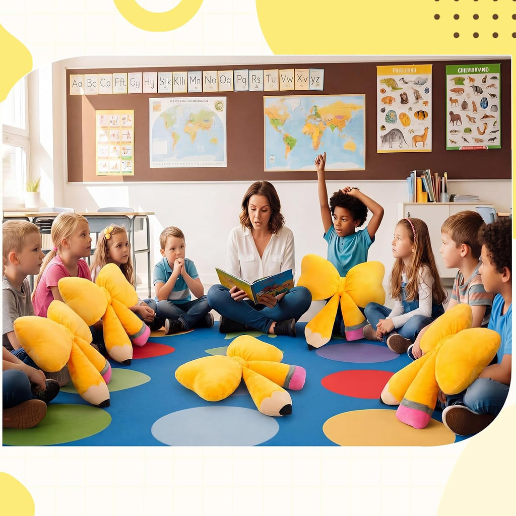Qunclay Pencil Pillow for Classroom Cute Bow Teacher Throw Pillow Plush
