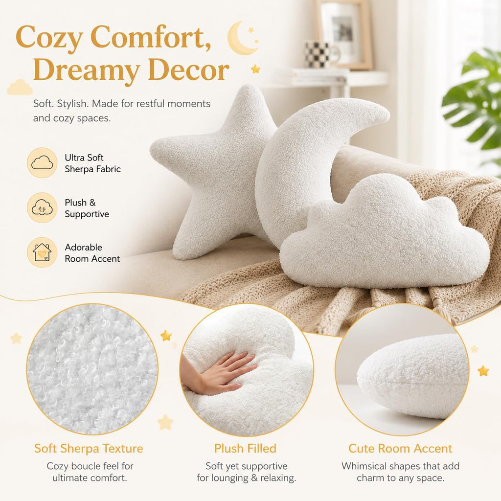 Cumule 3 Pack Cloud Moon Star Shaped Throw Pillows 16 Inch