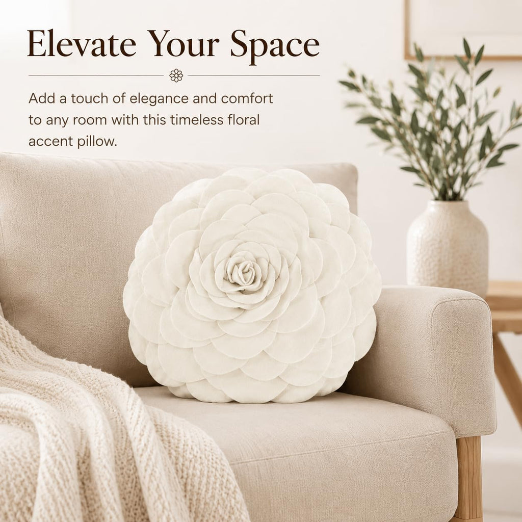 Fennco Styles Eva's Flower Garden Decorative Filled Throw Pillow 13" Round - Floral Accent Pillow for Home, Couch, Bed, Living Room, Holiday and Office Décor (Ivory)