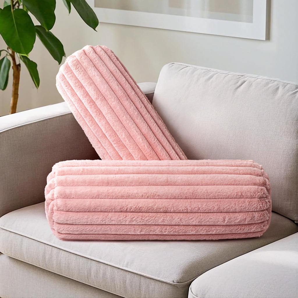 AELS Corduroy Striped Cylinder Pillows, 8" x 24" Decorative Bolster Pillows with Removable Washable Cover and Insert, Body Pillow for Couch and Bed, Living Room Bedroom Nursery Decor, Sand