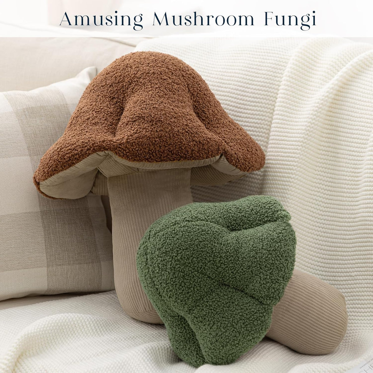 Phantoscope Mushroom Shaped Throw Pillow, Teddy Fleece Soft Mushroom Decorative Pillows Cute 3D Shaped Cushion for Couch Sofa Bed Chair, Light Green,13 x 12 inches