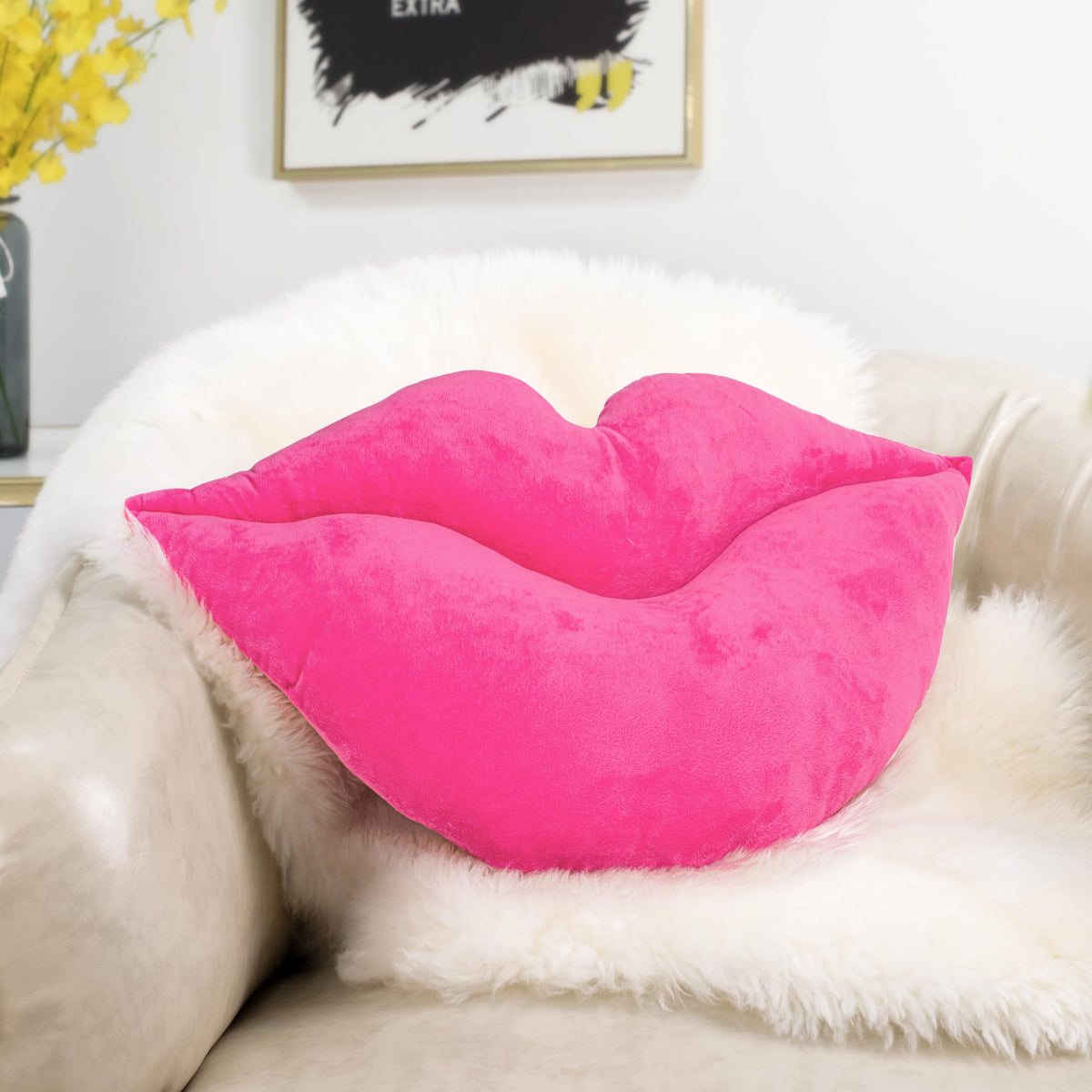 AELS 3D Large Lips Throw Pillows Smooth Soft Velvet Decorative Throw Pillows Love Pillows Cute Pillow 24 X 12 inches for Couch Sofa Bed Living Room Bedroom, Gold