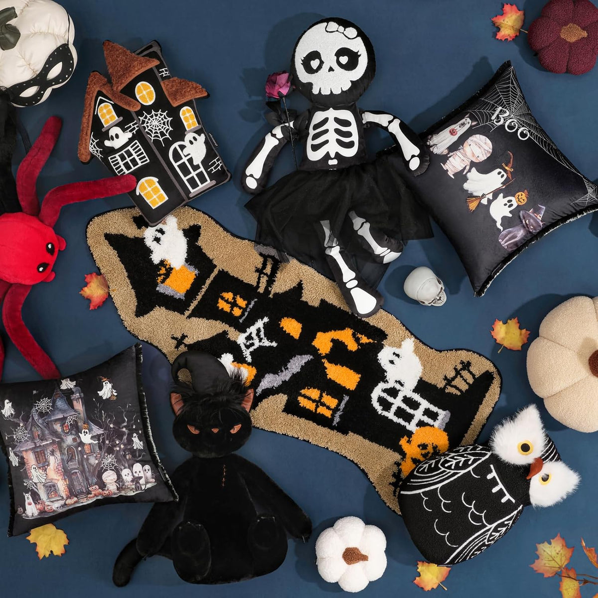 Phantoscope Happy Halloween Shaped Throw Pillow, Plush Teddy Sherpa Owl Shaped Pillow with 3D Beak, Halloween Decorative Animal Stuffed Cushion for Couch, Black, 17.5 x 11 inches