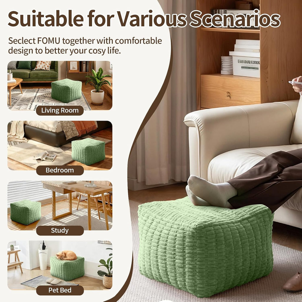 Pouf Ottoman, Soft Corduroy Pouf, Poofy Ottoman Foot Rest，Poufs for Adults, Poofs & Ottomans Furniture, Floor Poof-Chair for Living Room & Bedroom(1PC, Fruit Green, 26"×26"×16")